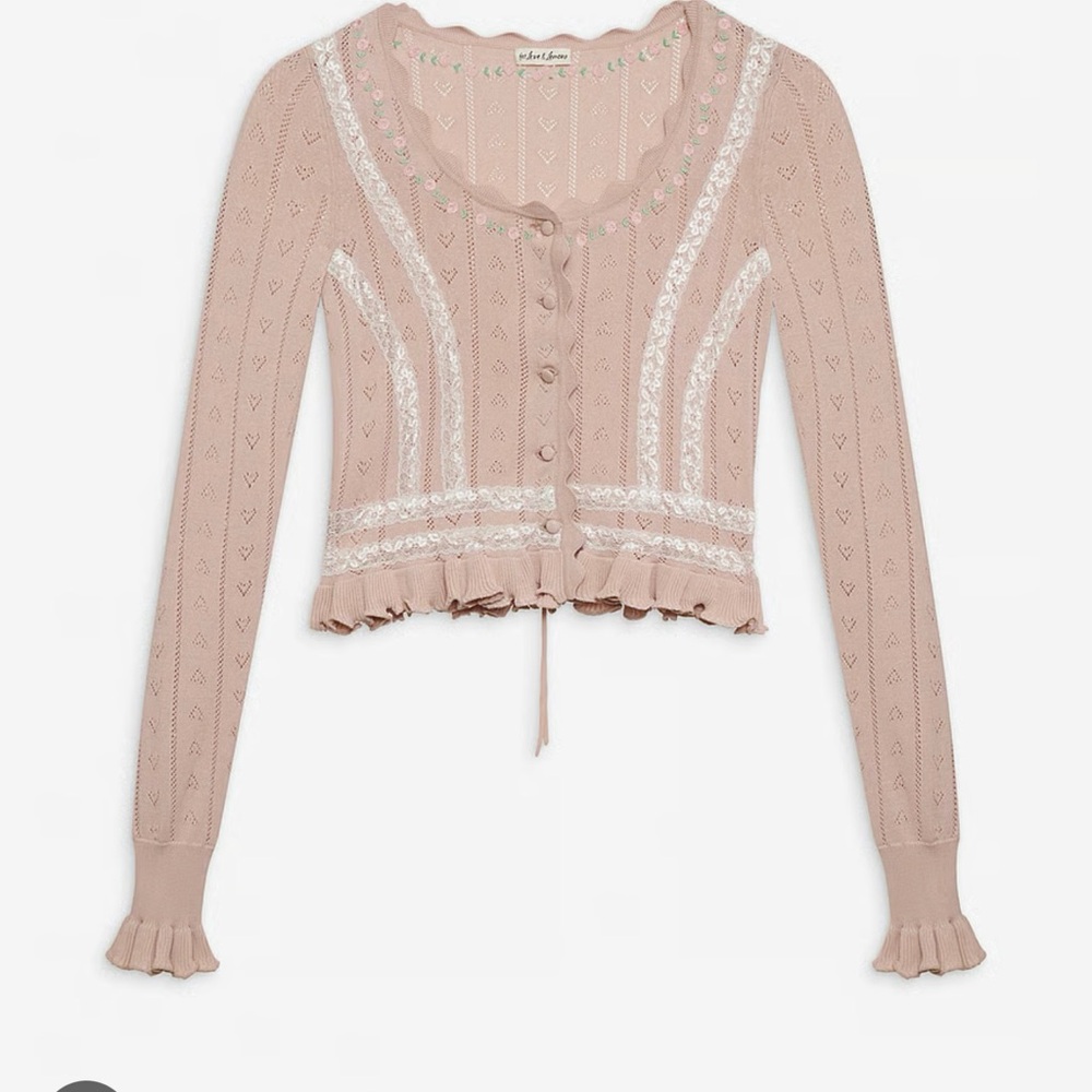 For Love And Lemons Pink beige Scalloped cream Cardigan Sweater